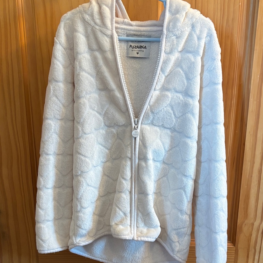 White Hooded Kids Plush Zip-Up Sweatshirt